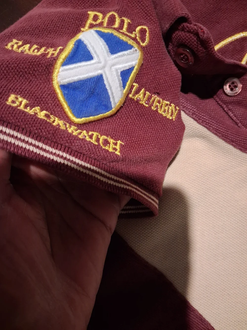 Ralph Lauren Kids Burgundy Polo with Cream Diagonal Stripe and Black Watch Crest